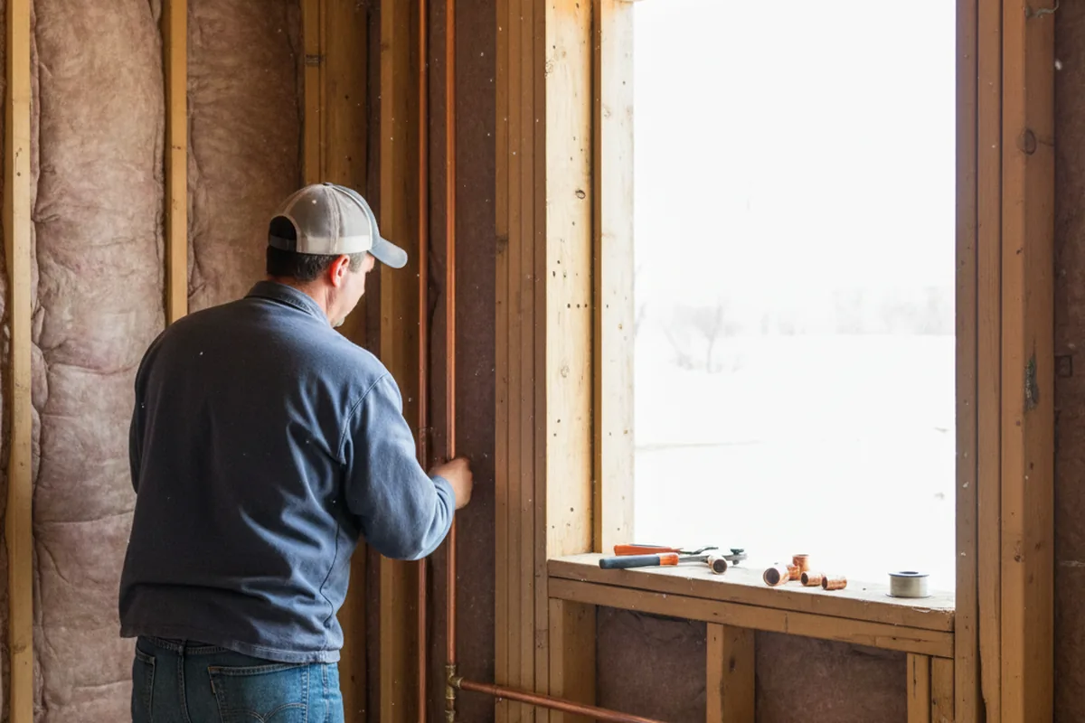 Licensed plumber running new copper supply lines in a West Bend home